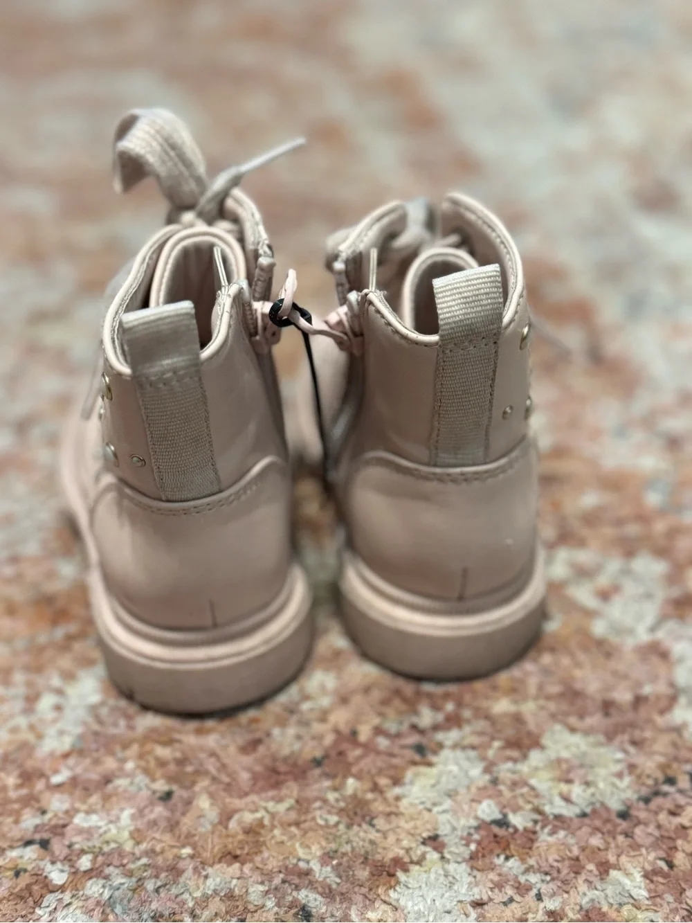 Girls' Pink Pearl-Stud Lace-Up Boots- Size 6
